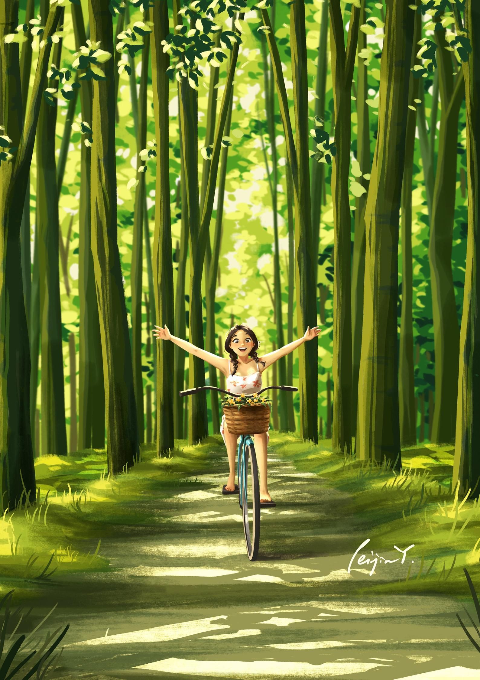 Настроение.... - Flying With My Bike - Art Print - Wall Deco - Summer - Spring - Forest - Nature Lover - Peijin.jpeg