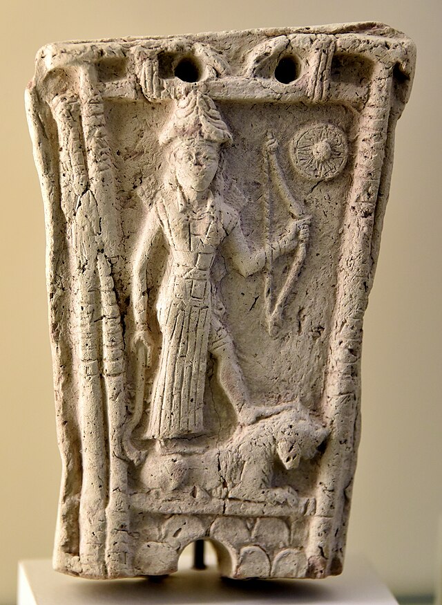 Блог mudder - Terracotta_plaque_showing_the_Goddess_Ishtar_standing_on_a_lion._From_Iraq._18th-17th_century_BCE._Pergamon_Museum.jpg